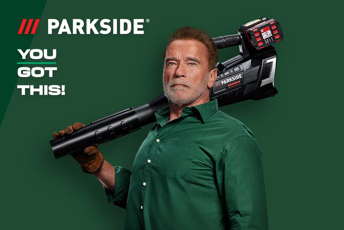 Parkside logo with Arnold Schwarzenegger