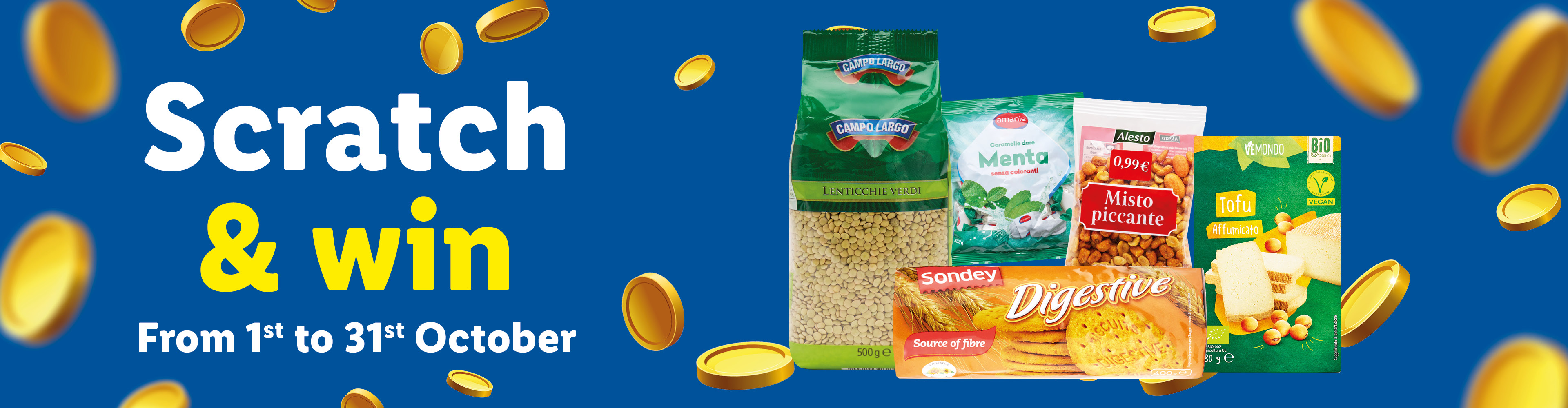 Scratch & Win promotion banner with rewards valid from 1st to 31st October